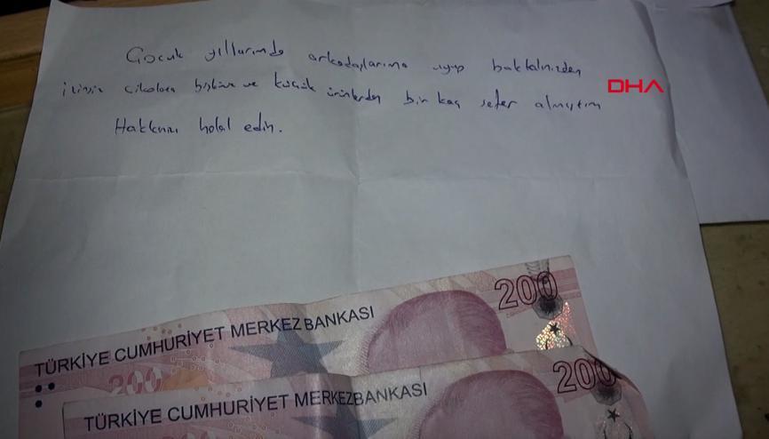 Yıllar önce izinsiz aldıklarının parasını, bakkala not bırakarak ödedi