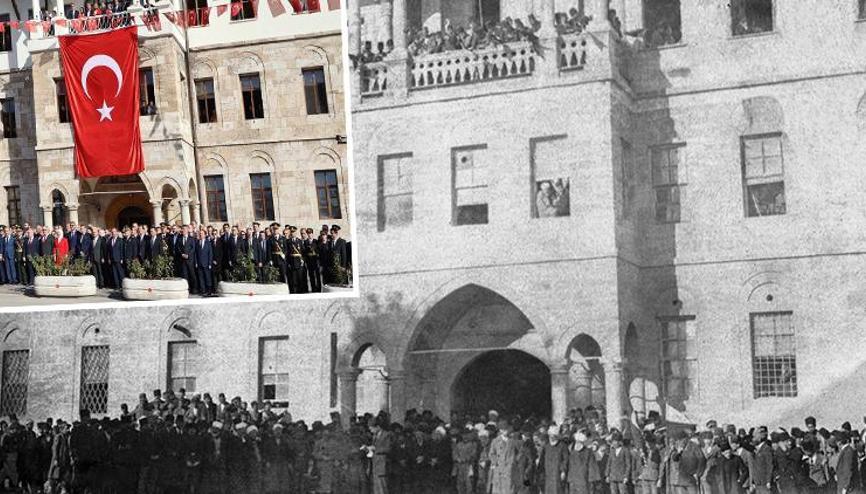 100 yıl önce kutlama yapılırken çekilen fotoğraf, cumhuriyet bayramında aynı yerde canlandırıldı 100 yıl önce kutlama yapılırken çekilen fotoğraf, cumhuriyet bayramında aynı yerde canlandırıldı