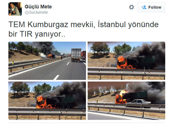TEM Otoyolunda TIR yangını