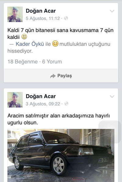 Şehit Doğan Acarın yürek yakan paylaşımı