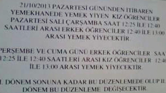 Kızlar-erkekler ayrı yemek yesin uygulaması