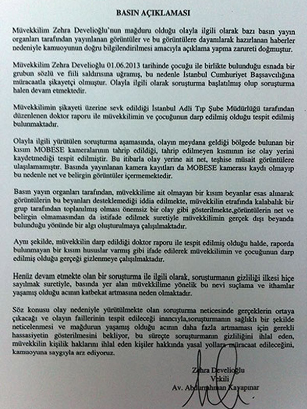 Zehra Develioğlunun avukatından açıklama