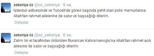Zekeriya Özden başsağlığı tweetleri