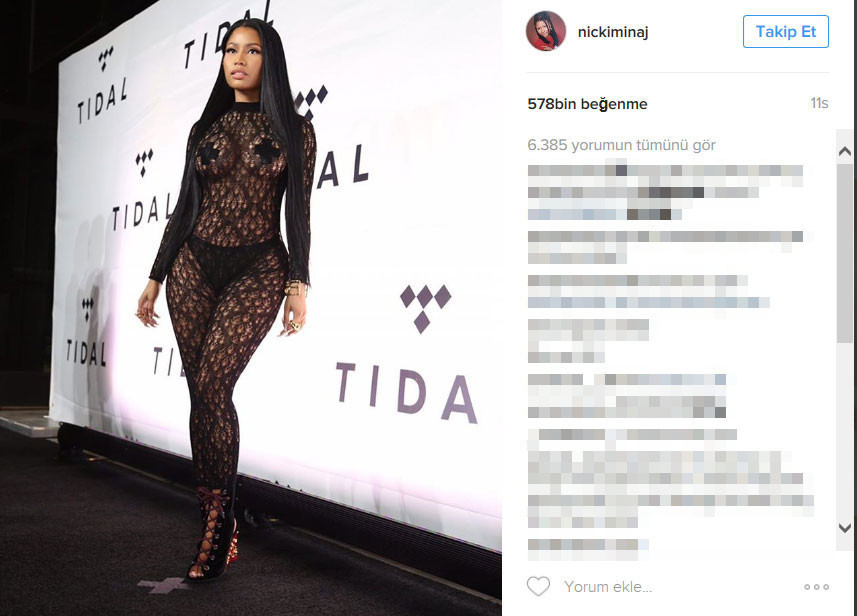 Nicki Minaj, Tidal’ın gecesinde giydiği kıyafetle olay oldu