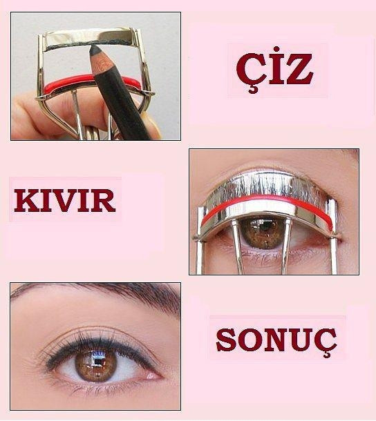 17. Kirpik kıvırıcınızı eyelinerınızla boyayıp kirpiklerinizi kıvırın, zamandan kazanın.