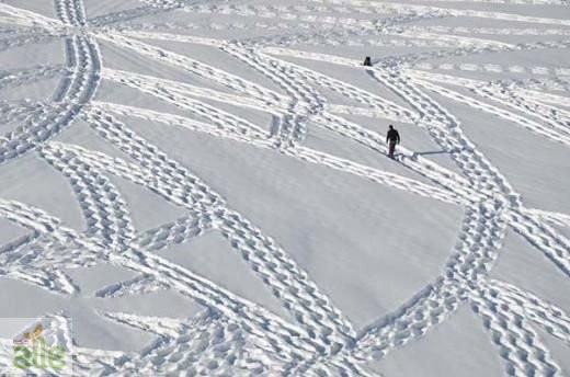 Karda ayak izleriyle sanat