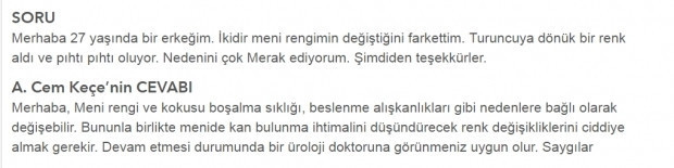 Menimim rengi değişti,neden olabilir