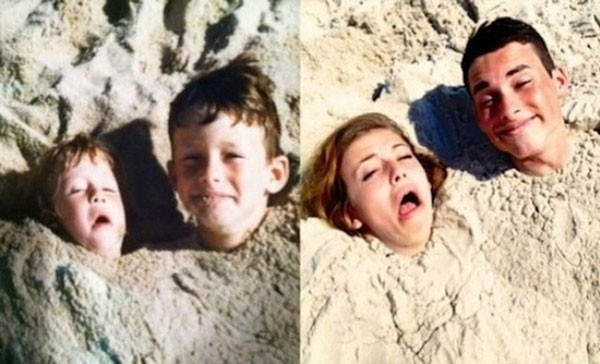 Yıllar sonra aynı pozla çekilmiş çocukluk ve aile fotoğrafları...