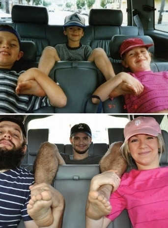 Yıllar sonra aynı pozla çekilmiş çocukluk ve aile fotoğrafları...