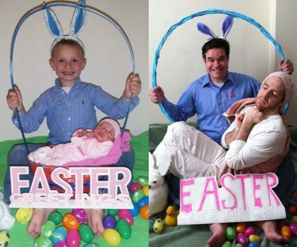 Yıllar sonra aynı pozla çekilmiş çocukluk ve aile fotoğrafları...
