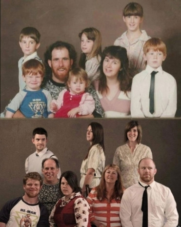 Yıllar sonra aynı pozla çekilmiş çocukluk ve aile fotoğrafları...