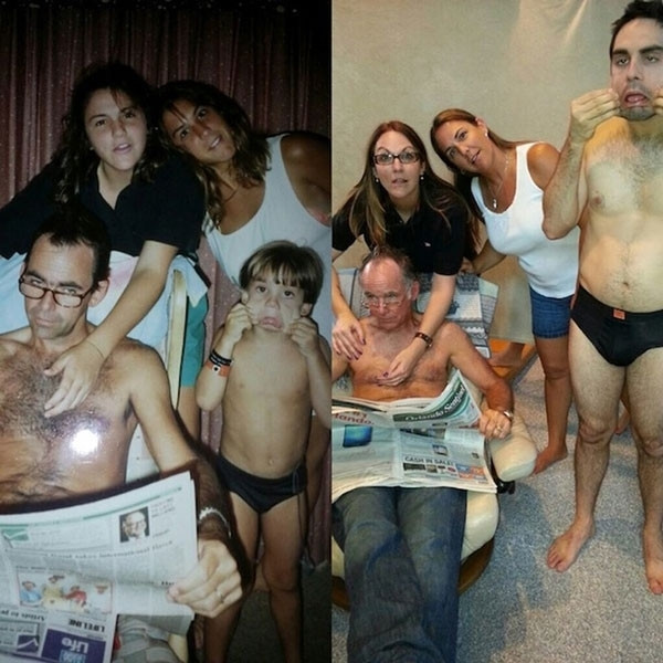 Yıllar sonra aynı pozla çekilmiş çocukluk ve aile fotoğrafları...