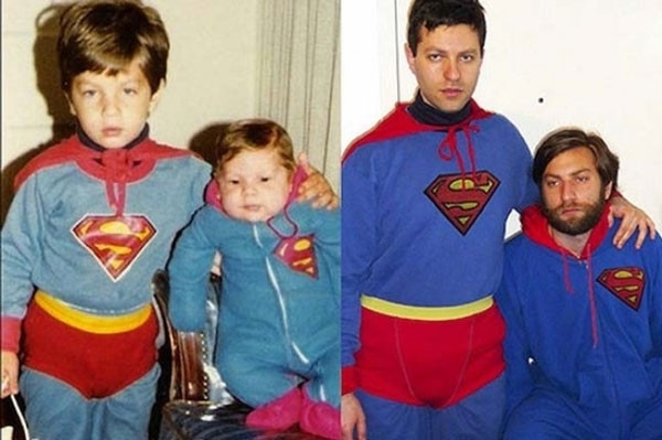 Yıllar sonra aynı pozla çekilmiş çocukluk ve aile fotoğrafları...
