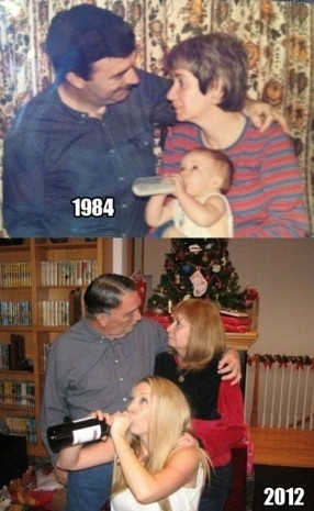 Yıllar sonra aynı pozla çekilmiş çocukluk ve aile fotoğrafları...