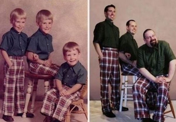 Yıllar sonra aynı pozla çekilmiş çocukluk ve aile fotoğrafları...