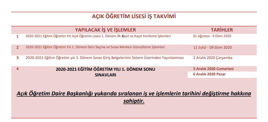AÖL 1.DÖNEM SINAVLARI NE ZAMAN
