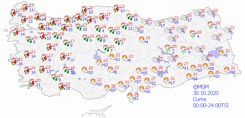 30 EKİM İL İL HAVA DURUMU