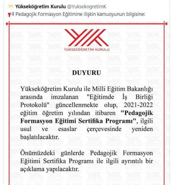 2021 2022 Pedagojik formasyon başvuruları ne zaman alınacak YÖKten pedagojik formasyon açıklaması: