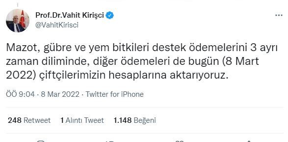 Mazot ve gübre desteği ne zaman yatacak Destekler T.C. Kimlik Numarasının son hanesine göre yatırılacak Mazot ve gübre desteği ne zaman yatacak Destekler T.C. Kimlik Numarasının son hanesine göre yatırılacak