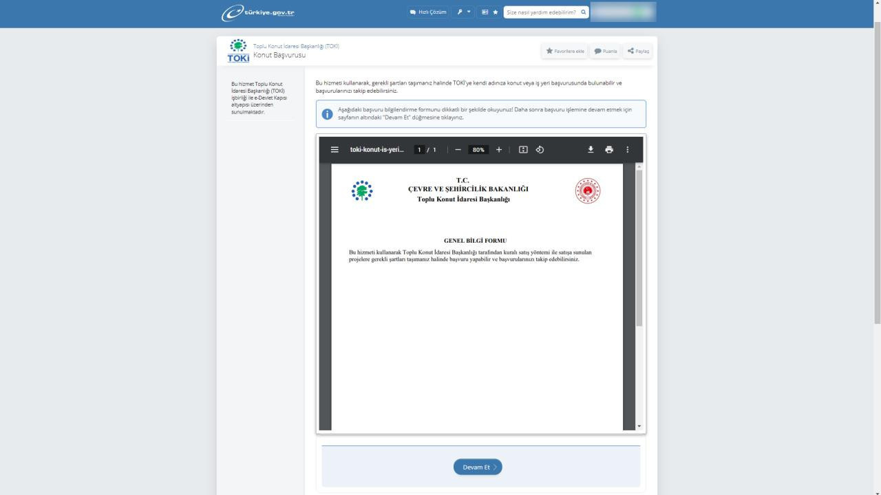 E-DEVLET TOKİ BAŞVURU EKRANI E-DEVLET TOKİ BAŞVURU EKRANI