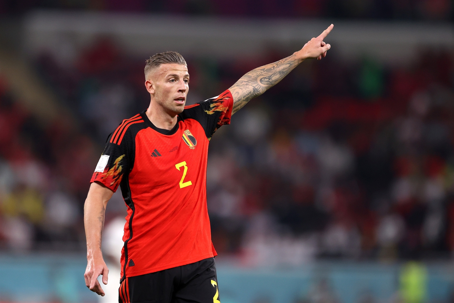 DOHA, QATAR - NOVEMBER 23: Toby Alderweireld of Belgium gestures during the FIFA World Cup Qatar 2022 Group F match between Belgium and Canada at Ahmad Bin Ali Stadium on November 23, 2022 in Doha, Qatar. (Photo by Julian Finney/Getty Images)