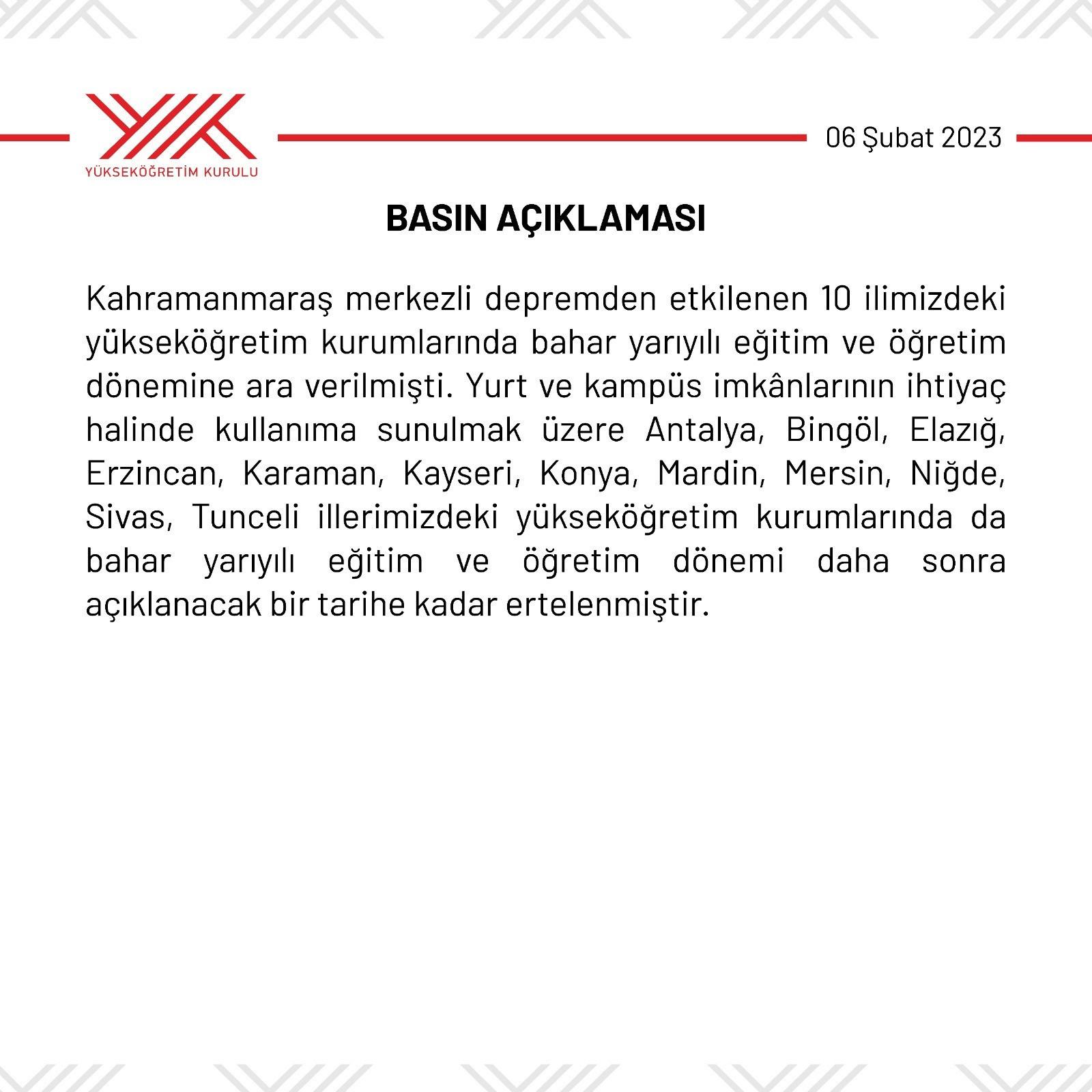 YÖKTEN YENİ AÇIKLAMA