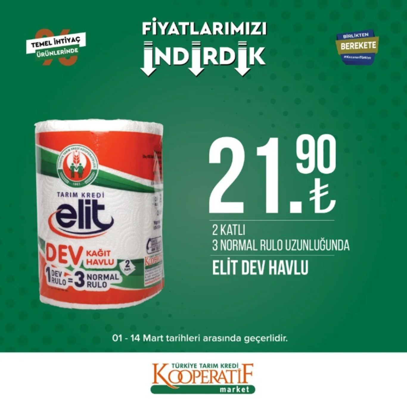 Tarım Kredi Kooperatif Market 7-14 Mart indirimli ürünler listesi: Bu hafta kahvaltılık ürünler, bakliyat ve temizlik ürünleri satışta olacak