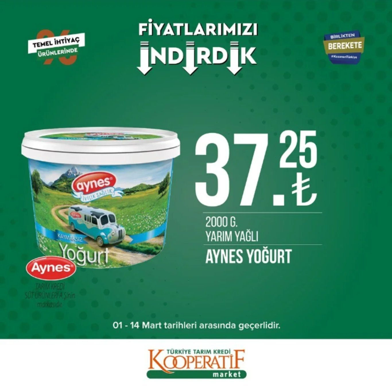 Tarım Kredi Kooperatif Market 7-14 Mart indirimli ürünler listesi: Bu hafta kahvaltılık ürünler, bakliyat ve temizlik ürünleri satışta olacak