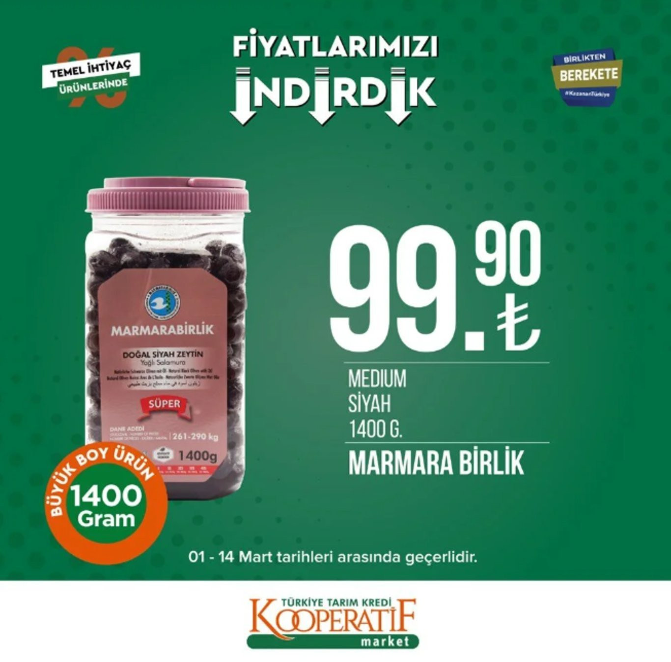 Tarım Kredi Kooperatif Market 7-14 Mart indirimli ürünler listesi: Bu hafta kahvaltılık ürünler, bakliyat ve temizlik ürünleri satışta olacak