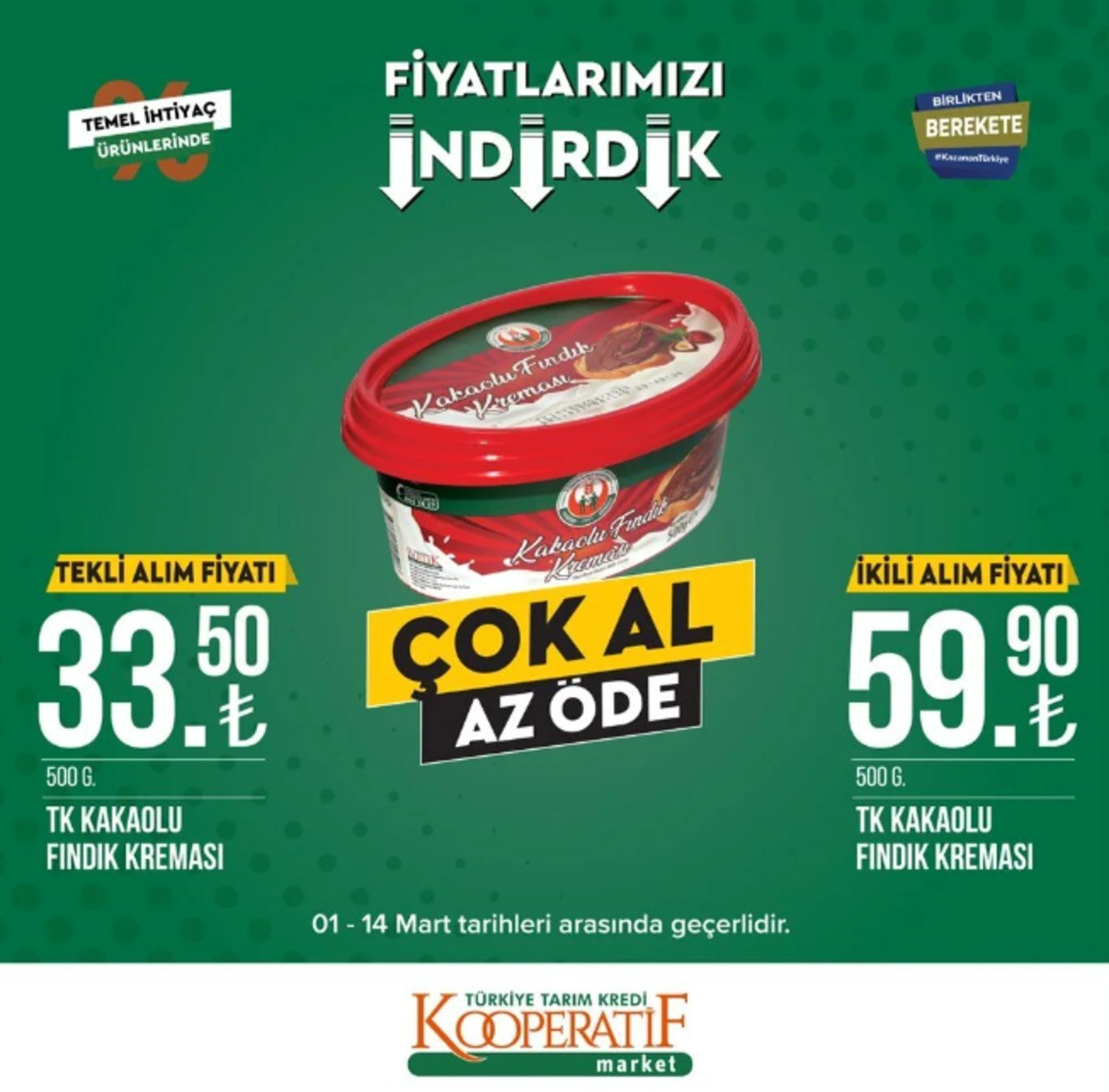 Tarım Kredi Kooperatif Market 7-14 Mart indirimli ürünler listesi: Bu hafta kahvaltılık ürünler, bakliyat ve temizlik ürünleri satışta olacak