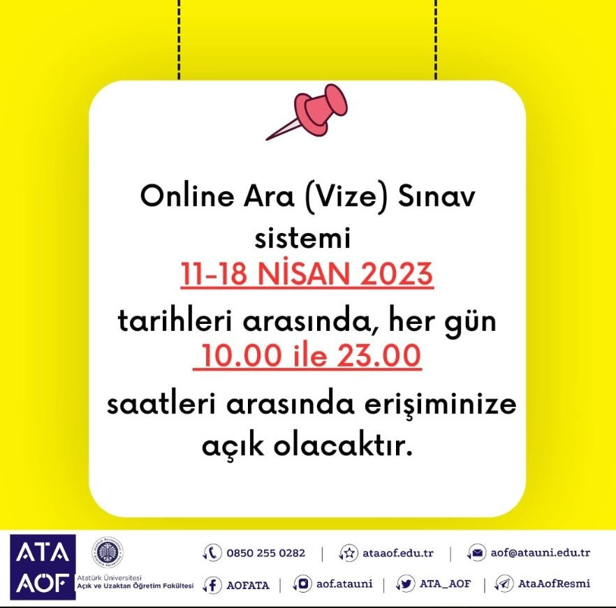 ATA AÖF VİZE SINAVLARI NE ZAMAN