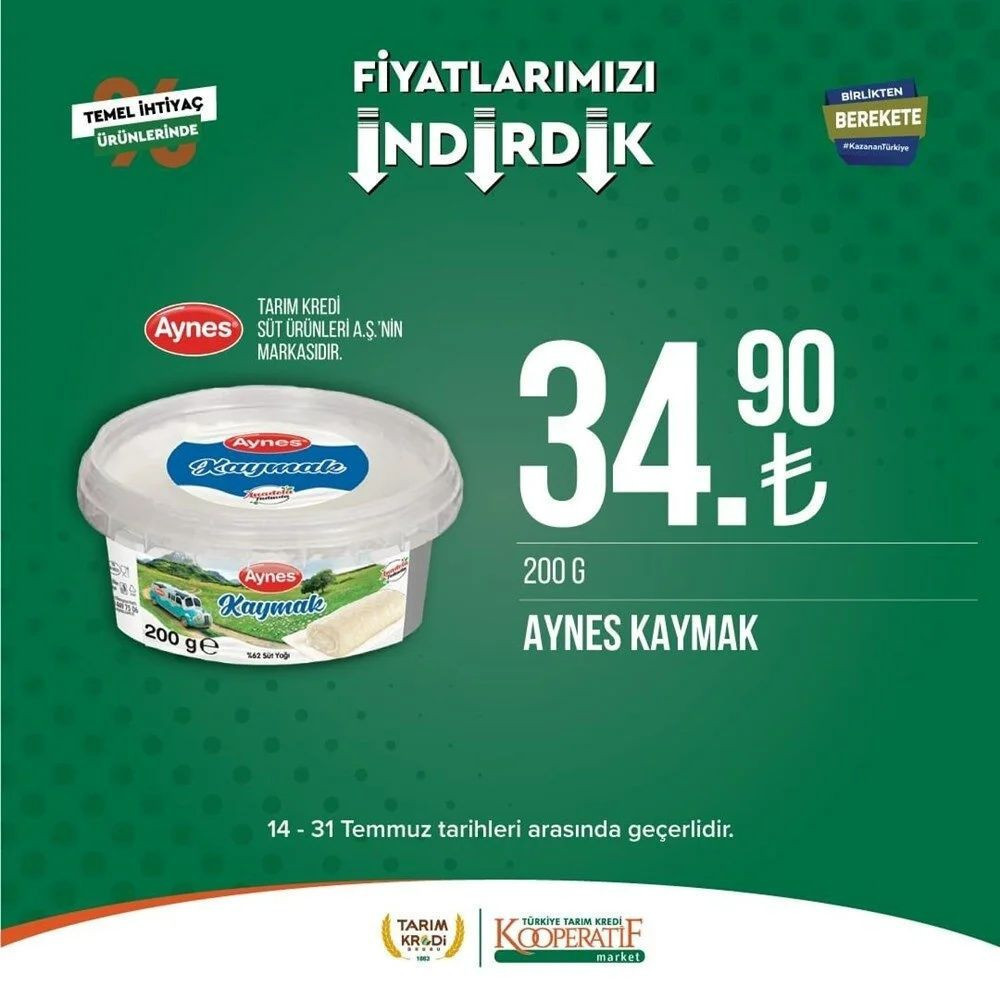 Tarım Kredi marketleri kataloğu 22- 31 Temmuz 2023: Süt ürünleri, temizlik ve temel gıda ürünlerinde indirim fırsatı
