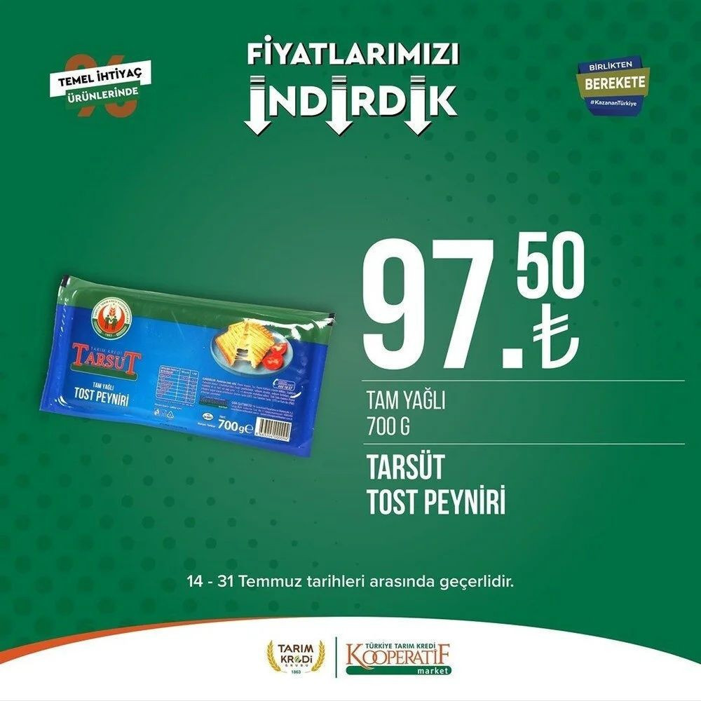 Tarım Kredi marketleri kataloğu 22- 31 Temmuz 2023: Süt ürünleri, temizlik ve temel gıda ürünlerinde indirim fırsatı