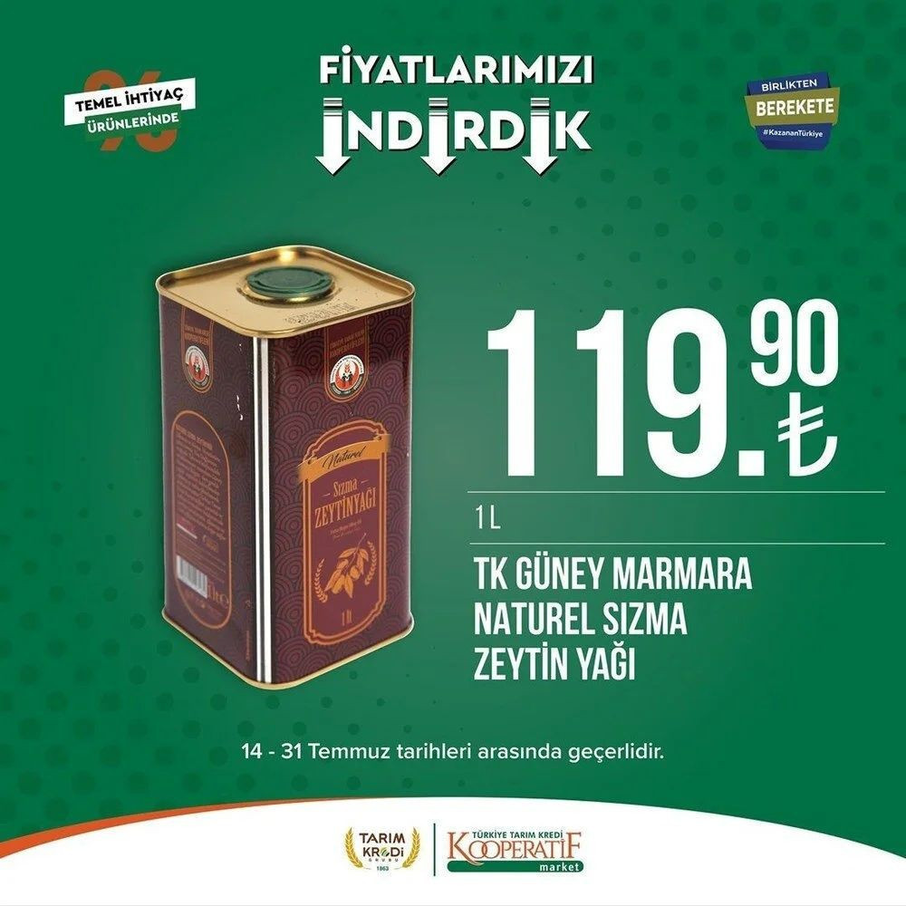 Tarım Kredi marketleri kataloğu 22- 31 Temmuz 2023: Süt ürünleri, temizlik ve temel gıda ürünlerinde indirim fırsatı