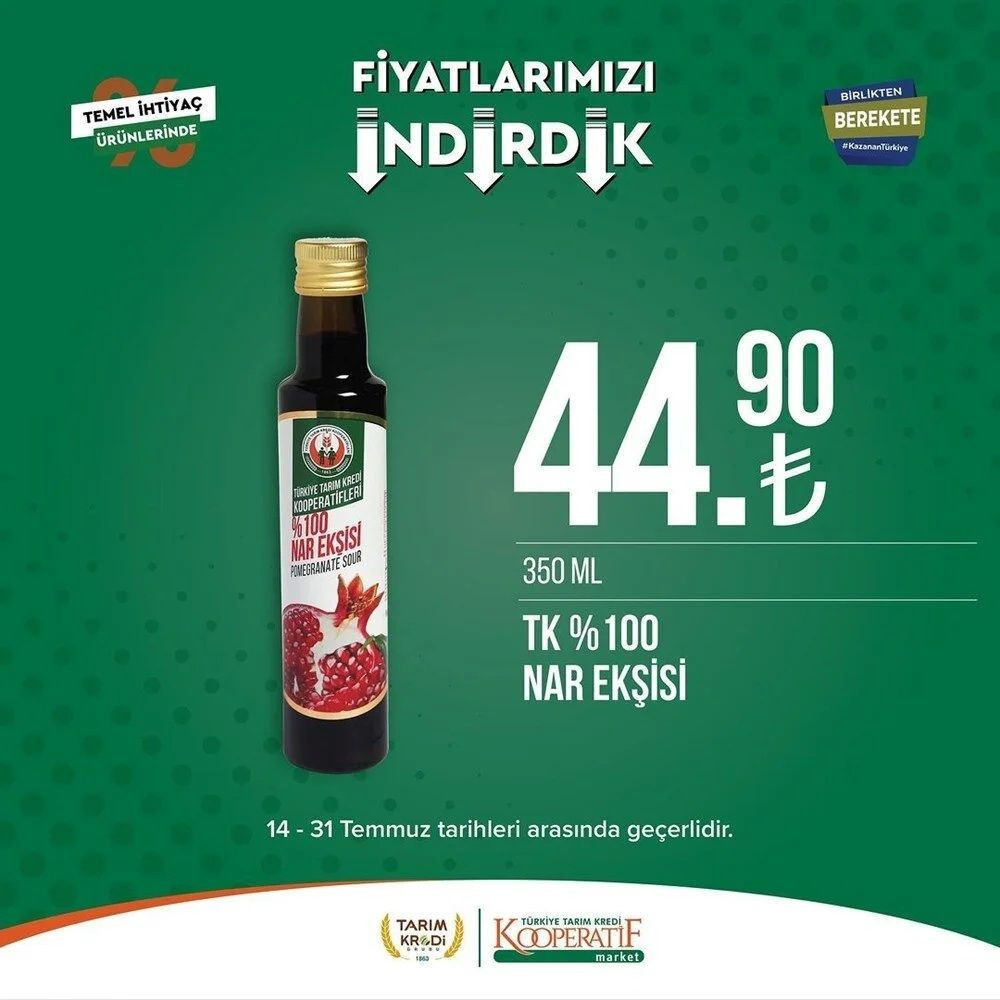 Tarım Kredi marketleri kataloğu 22- 31 Temmuz 2023: Süt ürünleri, temizlik ve temel gıda ürünlerinde indirim fırsatı
