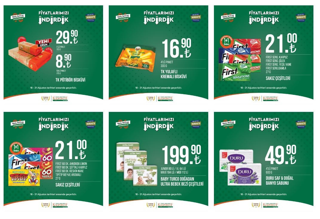 Tarım Kredi Marketleri 23-31 Ağustos Kataloğu: Tuvalet kağıdı, bebek bezi, peynir çeşitleri ve bulaşık deterjanında indirim fırsatı… Tarım Kredi marketlerinde 48 üründe indirim fırsatı