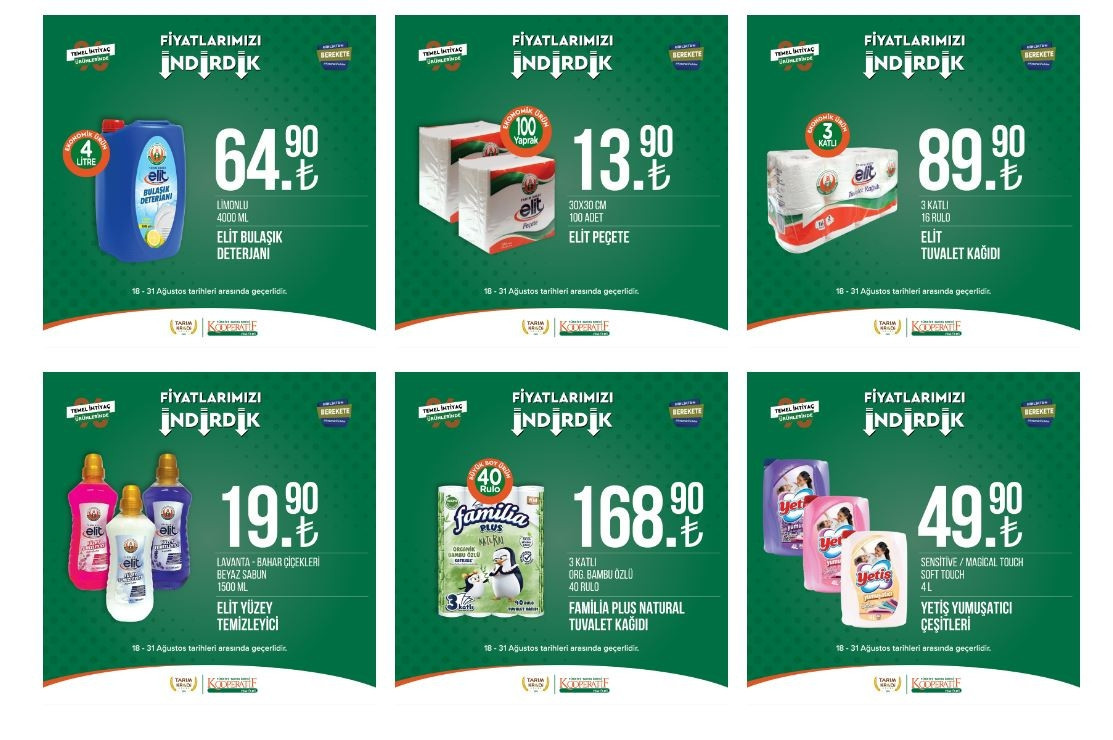 Tarım Kredi Marketleri 23-31 Ağustos Kataloğu: Tuvalet kağıdı, bebek bezi, peynir çeşitleri ve bulaşık deterjanında indirim fırsatı… Tarım Kredi marketlerinde 48 üründe indirim fırsatı