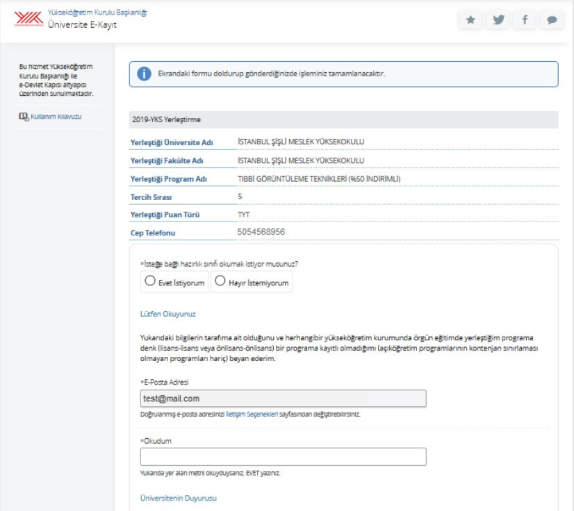 ÜNİVERSİTE KAYIT FORMU