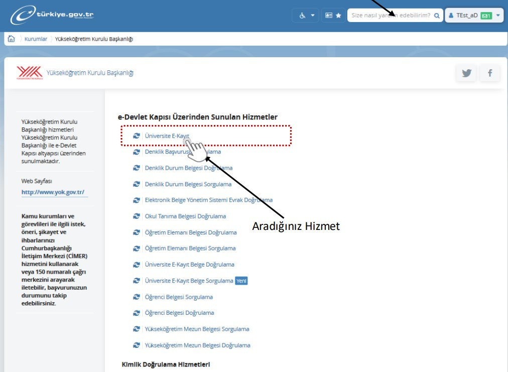 E-KAYIT EKRANINA ULAŞIN