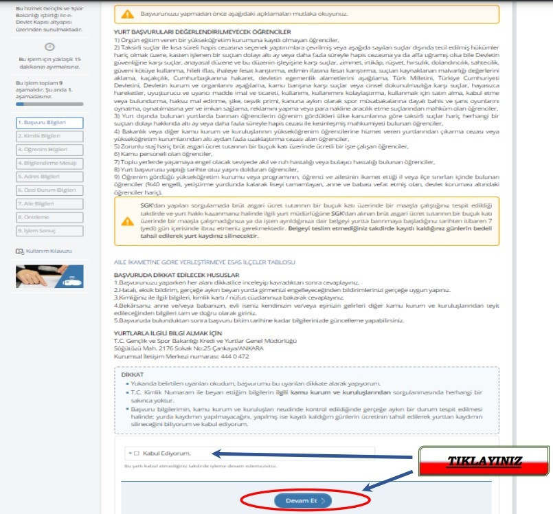 YURT BAŞVURU EKRANI