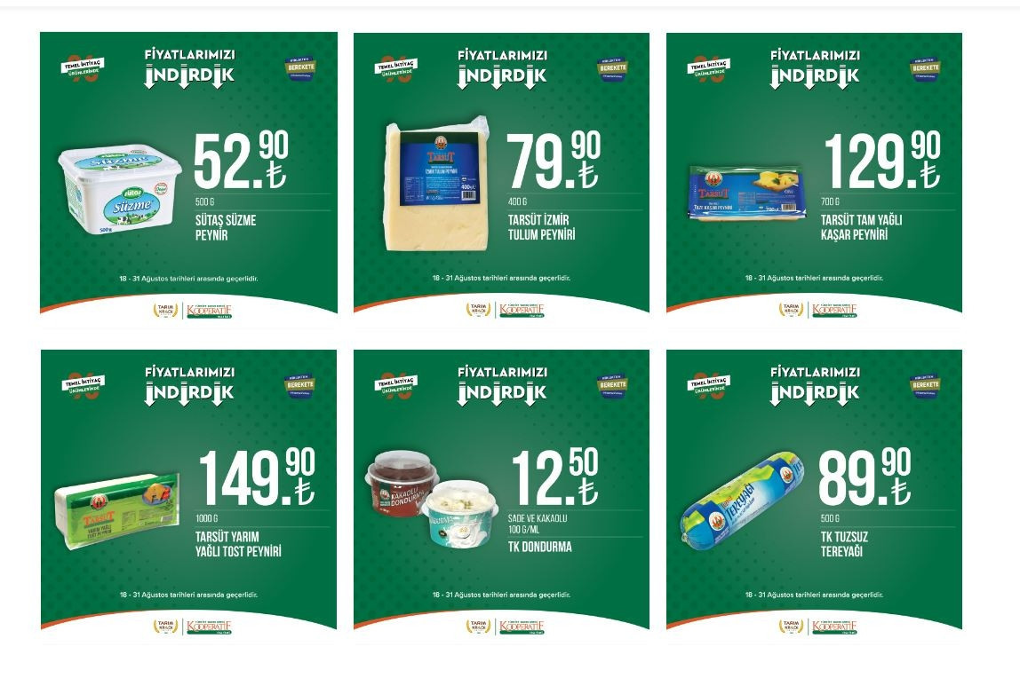 Tarım Kredi Marketleri 31 Ağustos indirimli ürünler kataloğu için son günler... Temizlik ürünleri, temel gıda, bakliyat, içecek çeşitleri ve kahvaltılık ürünlerde kampanya fırsatı