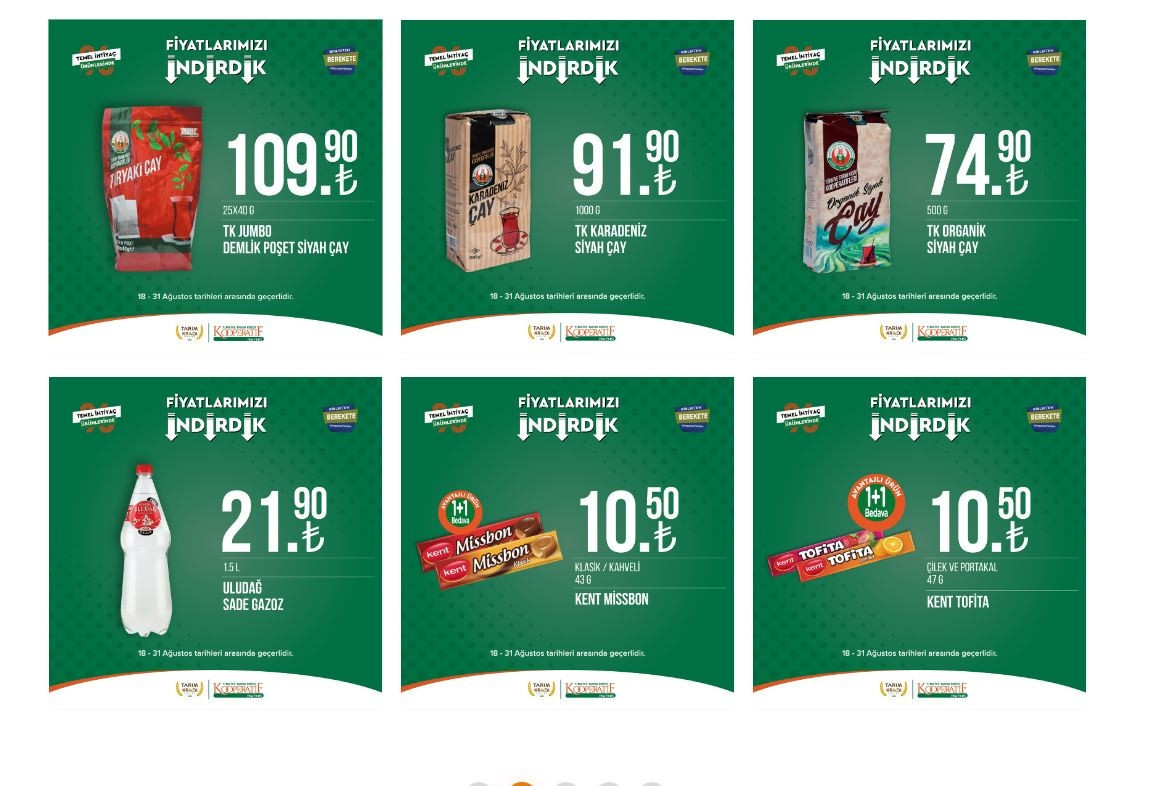 Tarım Kredi Marketleri 31 Ağustos indirimli ürünler kataloğu için son günler... Temizlik ürünleri, temel gıda, bakliyat, içecek çeşitleri ve kahvaltılık ürünlerde kampanya fırsatı