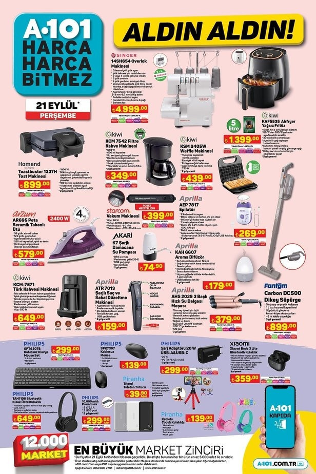 SATIŞTA A101 21 Eylül aktüel ürünler kataloğu 2023 | Full HD Android 13 Smart Led Tv, Airfryer Yağsız Fritöz, Overlok Makinesi  bu perşembe A101de...
