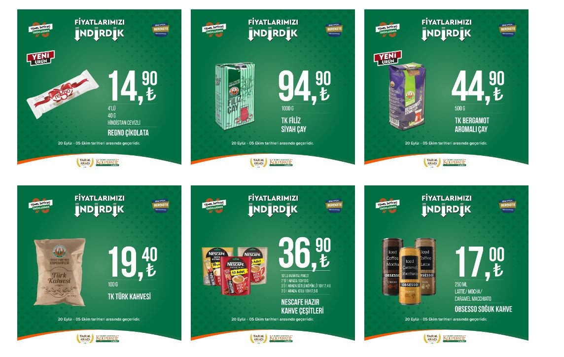 Tarım Kredi Marketi’nde 47 üründe indirim fırsatı… Tarım Kredi 5 Ekim Kataloğu: Salça, Zeytinyağı, bakliyat ürünleri, tuvalet kağıdı ve şarküteri ürünleri