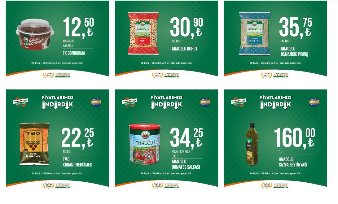 Tarım Kredi Marketi’nde 47 üründe indirim fırsatı… Tarım Kredi 5 Ekim Kataloğu: Salça, Zeytinyağı, bakliyat ürünleri, tuvalet kağıdı ve şarküteri ürünleri