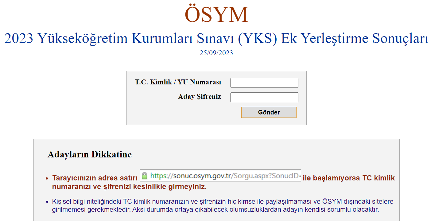 YKS EK YERLEŞTİRME TABAN PUANLARI