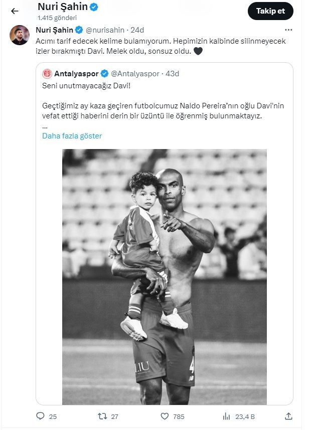 NURİ ŞAHİN’İN PAYLAŞIMI DUYGULANDIRDI