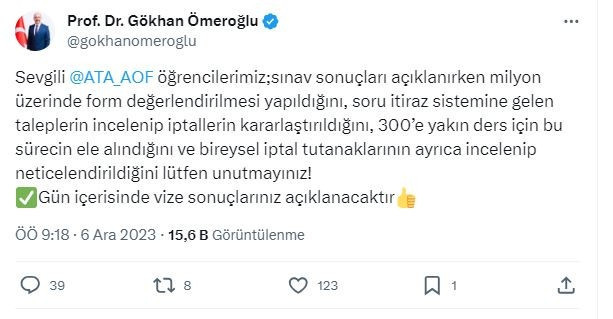 ATA AÖF SINAV SONUÇLARI İÇİN BEKLENEN AÇIKLAMA