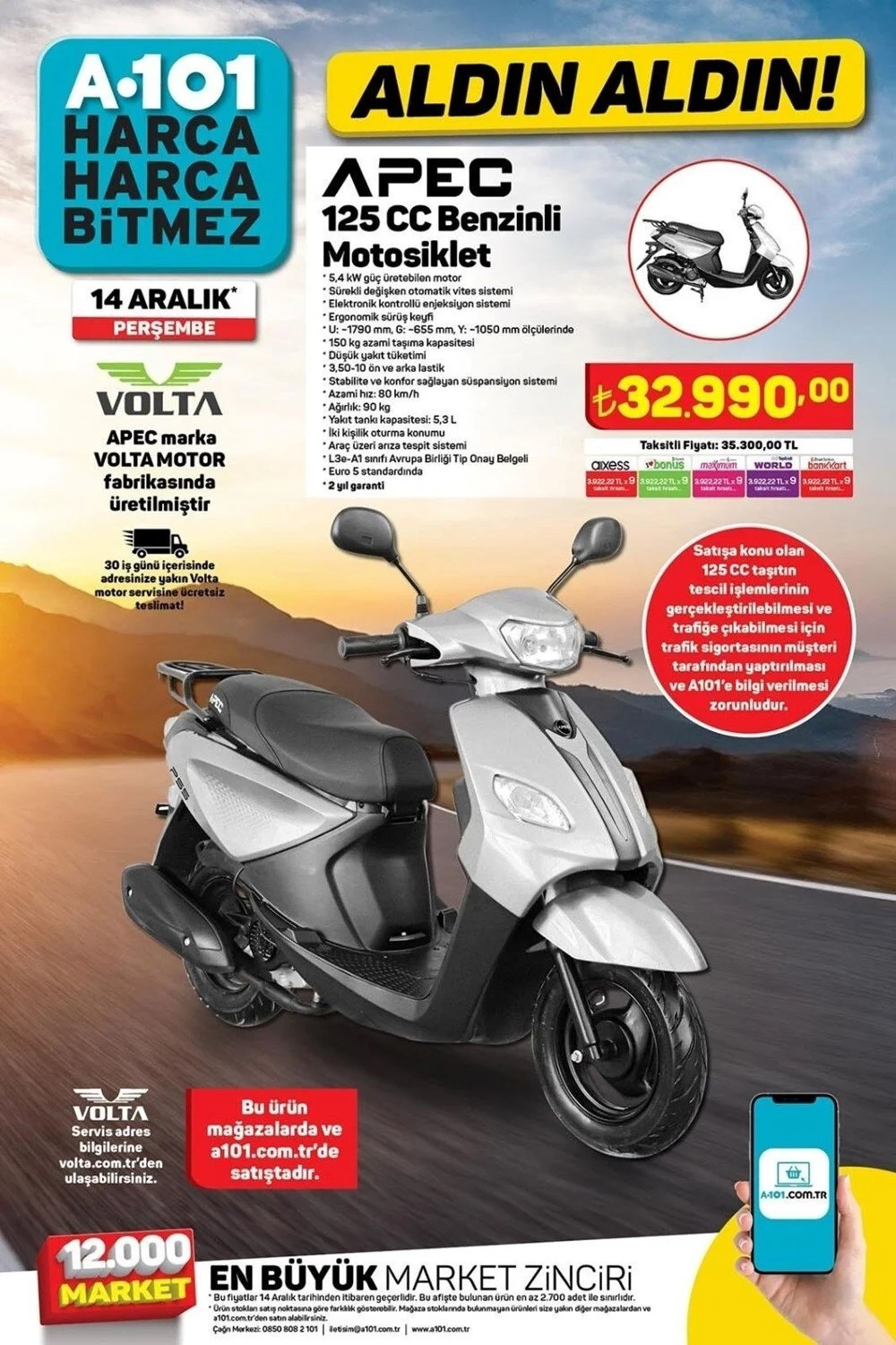 A101 AKTÜEL 14 ARALIK 2023 KATALOĞU || A101de bu hafta neler var 125 CC Benzinli Motorsiklet A101 online satışta... A101de bu hafta neler var