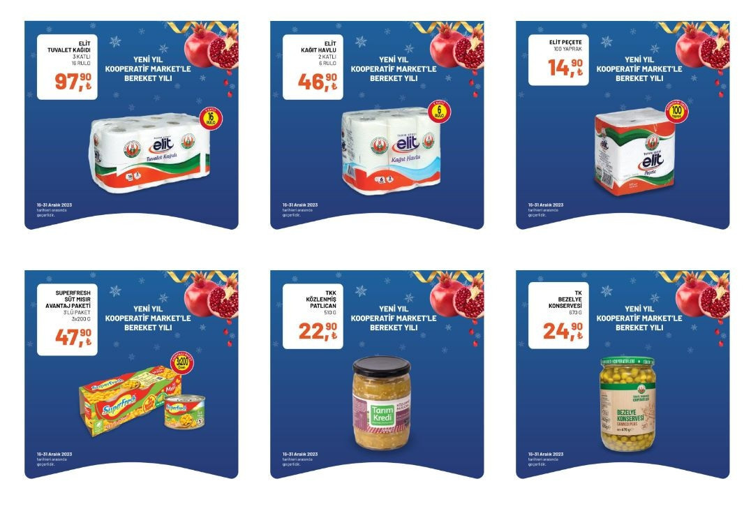 Tarım Kredi marketleri 19-31 Aralık indirimli ürünler listesi Tarım Kredi Kataloğu’nda şarküteri, temizlik ürünleri, kahvaltılık malzemeler, içecek çeşitleri satışa çıkıyor
